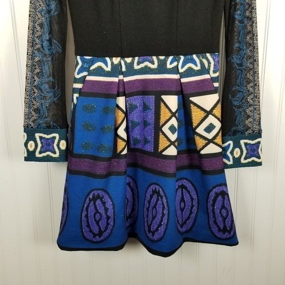 Lulu-H Art To Wear Womens Dress Long Fit N Flare Sheer Sleeve Multi Color Small - Picture 4 of 13